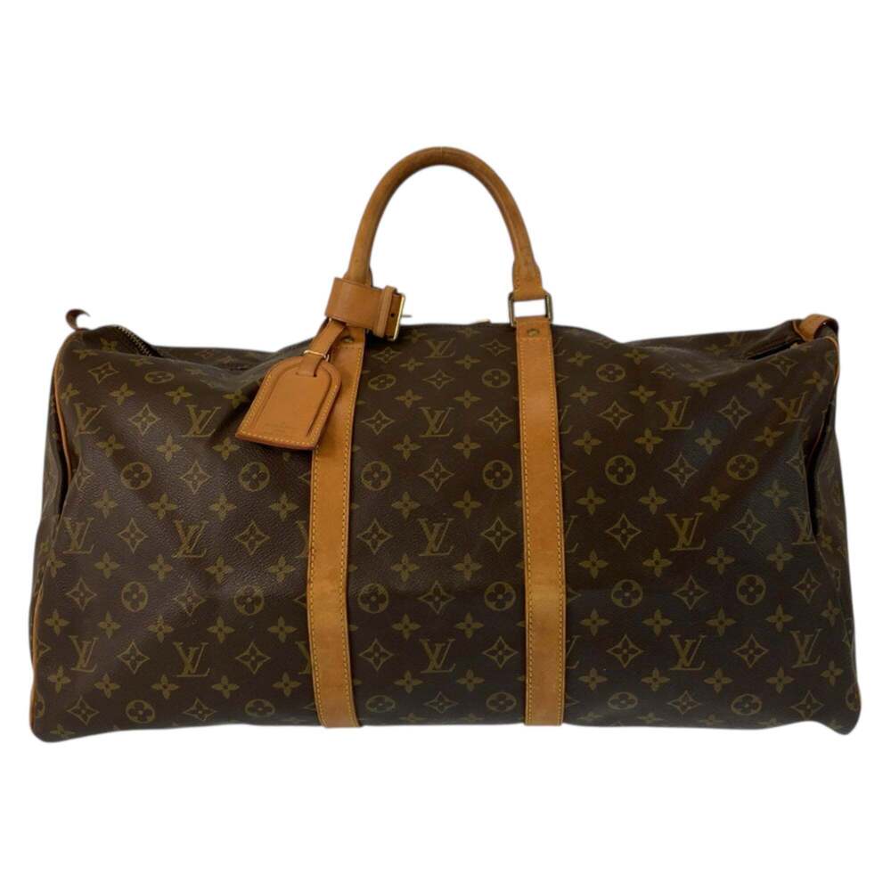 LOUIS VUITTON Authentic Brown Monogram Leather Keepall 55 Boston Bag - Picture 1 of 10